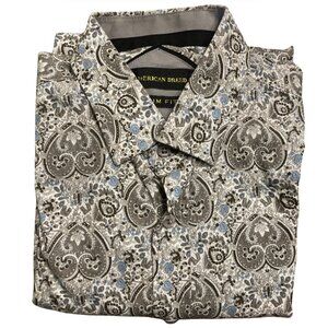American Breed Men’s Long Sleeve Button-Up Shirt Gray Blue Brown Paisley Large